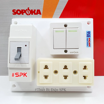 Bảng điện 2 công tắc 3 lỗ cắm CB cóc 30A BS6 SOPOKA