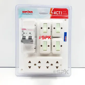 Bảng Điện 4 Công Tắc 4 Lỗ Cắm MCB 32A 4CT1 SOPOKA