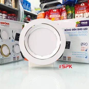 Bóng Đèn Led Âm Trần Sáng Trắng Tròn Downlight Nhôm Đúc Viền Trắng V2 OKAS SOPOKA - 7W