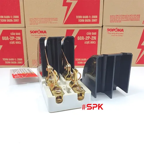 Cầu Dao Đảo Đế Sứ 1 Pha 60A 2P 600V 2N Cực Đúc Màu Đen D22(A) SOPOKA