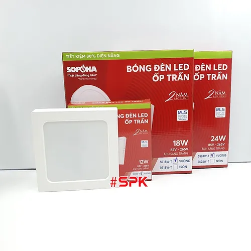 Bóng Đèn LED SS12W Ốp Trần Vuông 12 W Sáng Trắng Vành Nhựa SOPOKA