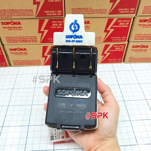Cầu Dao Điện Đế Sứ 3 Pha 3P Cực Đúc Màu Đen 30A 600V D9A SOPOKA