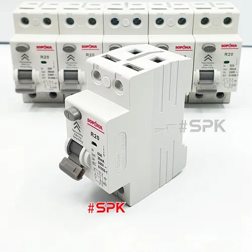 Aptomat Chống Giật RCCB 32A - 40A - 50A - 63A 1 Pha 2P 30mA Cấu Dao Chống Rò 2 Cực SOPOKA 
