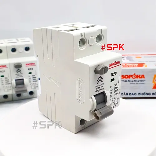 Aptomat Chống Giật RCCB 32A - 40A - 50A - 63A 1 Pha 2P 30mA Cấu Dao Chống Rò 2 Cực SOPOKA 