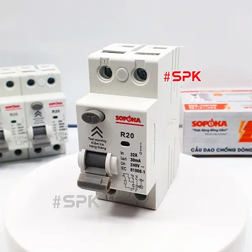 Aptomat Chống Giật RCCB 32A - 40A - 50A - 63A 1 Pha 2P 30mA Cấu Dao Chống Rò 2 Cực SOPOKA 
