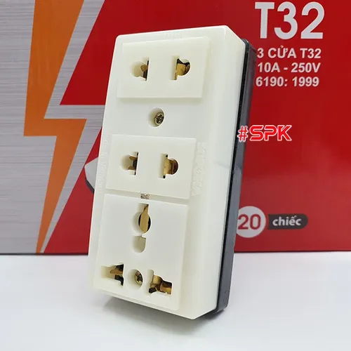 Ổ Cắm Điện SOPOKA 3 Lỗ Gắn Táp Lô T32 Chịu Nhiệt 170°C Chống Va Đập 