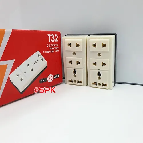 Ổ Cắm Điện SOPOKA 3 Lỗ Gắn Táp Lô T32 Chịu Nhiệt 170°C Chống Va Đập 
