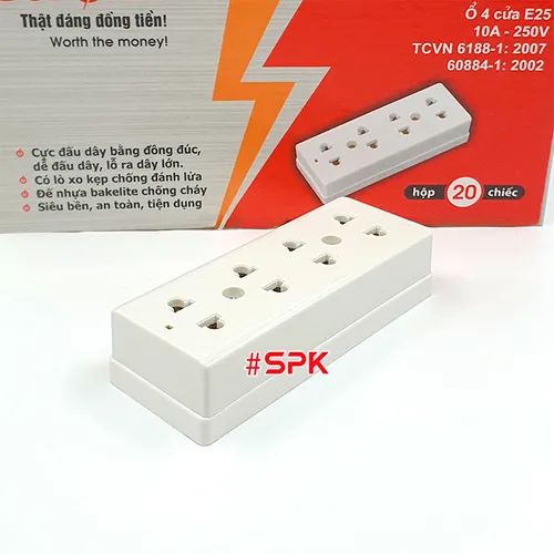 Ổ Cắm Điện 4 Lỗ Gắn Tường Gắn Táp Lô E25 SOPOKA