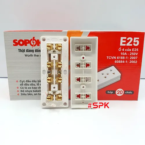 Ổ Cắm Điện 4 Lỗ Gắn Tường Gắn Táp Lô E25 SOPOKA