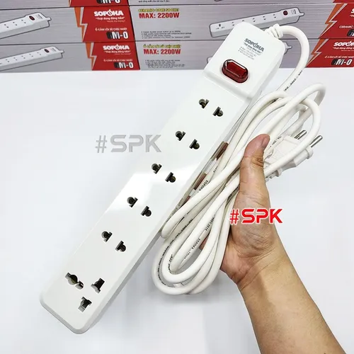 Ổ Cắm Điện 6 Lỗ 2200W Lõi Sứ Có Dây Và Công Tắc 6M2 SOPOKA