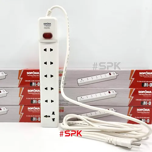 Ổ Cắm Điện 6 Lỗ 2200W Lõi Sứ Có Dây Và Công Tắc 6M2 SOPOKA