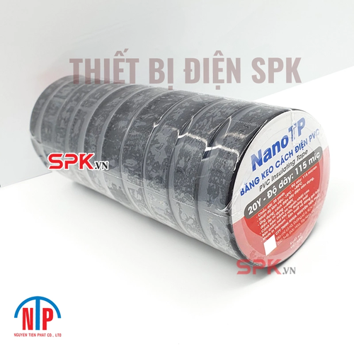 Băng Keo Cách Điện PVC NanoTP Tiến Phát 20Y 115 Mic - Cây 10 Cuộn