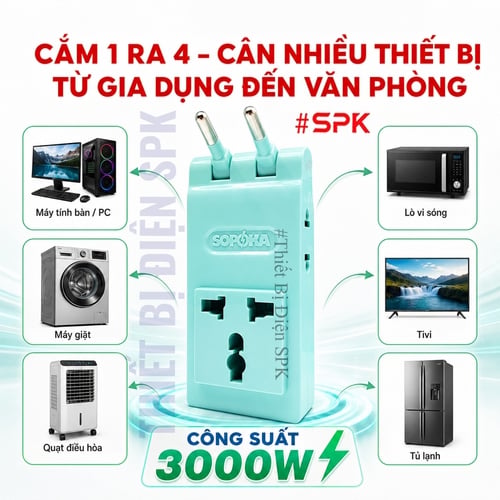 Ổ Chia Điện 4 Lỗ Dẹp Cổ Xoay 3000W 13A R4X-3000W SOPOKA