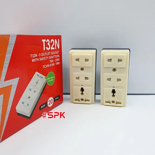 SOPOKA Ổ Cắm Điện 3 Lỗ Gắn Táp Lô T32N Có Nắp Che An Toàn 2200W