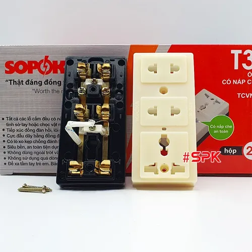 SOPOKA Ổ Cắm Điện 3 Lỗ Gắn Táp Lô T32N Có Nắp Che An Toàn 2200W