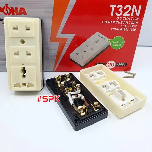 SOPOKA Ổ Cắm Điện 3 Lỗ Gắn Táp Lô T32N Có Nắp Che An Toàn 2200W