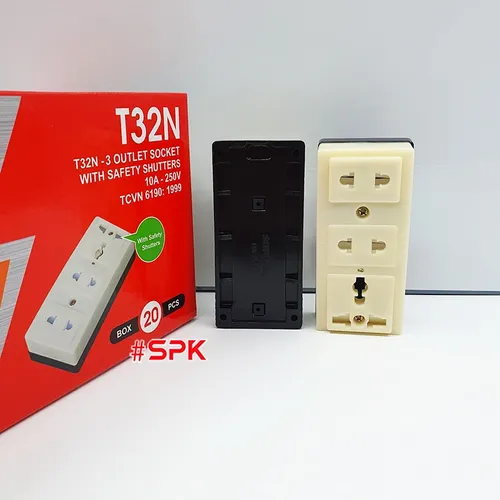 SOPOKA Ổ Cắm Điện 3 Lỗ Gắn Táp Lô T32N Có Nắp Che An Toàn 2200W