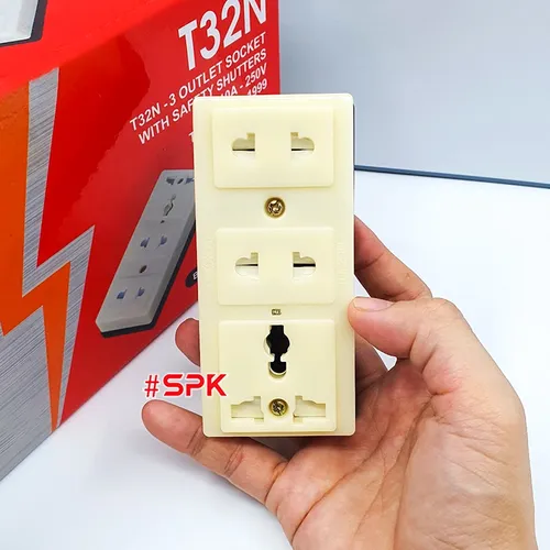 SOPOKA Ổ Cắm Điện 3 Lỗ Gắn Táp Lô T32N Có Nắp Che An Toàn 2200W