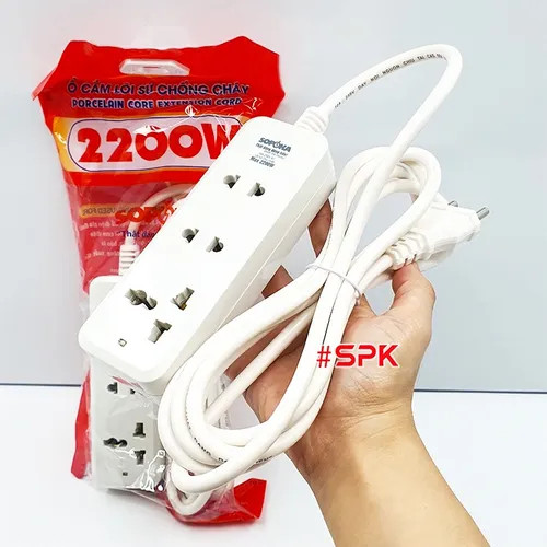 Ổ Cắm Điện 3 Lỗ 2200W Lõi Sứ Có Dây 3C2 SOPOKA Chịu Nhiệt Chống Cháy Chống Vỡ