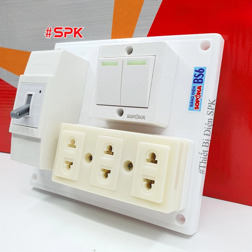 Bảng điện 2 công tắc 3 lỗ cắm CB cóc 30A BS6 SOPOKA