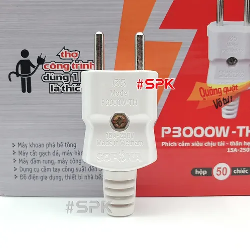 SOPOKA Phích Cắm Siêu Chịu Tải Thân Hẹp P3000W-TH Công Suất Đến 3000W Ø5 – 15A 250V