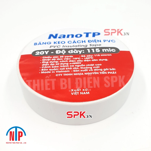 Băng Keo Cách Điện PVC NanoTP 600V 115 Mic 20Y BKĐ115-20Y Tiến Phát