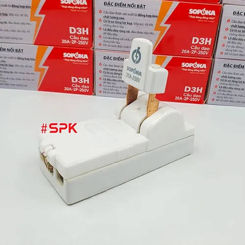 Cầu Dao Đế Sứ 1 Pha 20A-2P Màu Trắng D3H SOPOKA