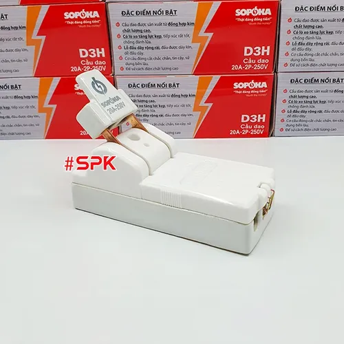 Cầu Dao Đế Sứ 1 Pha 20A-2P Màu Trắng D3H SOPOKA