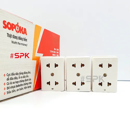 Ổ Cắm Điện 2 Lỗ Gắn Tường Gắn Táp Lô E12 SOPOKA
