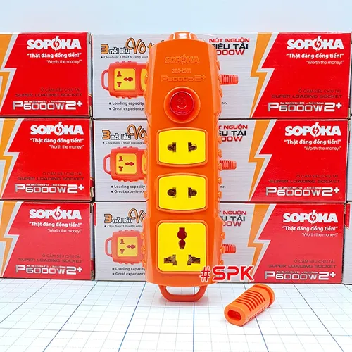 Ổ Cắm Điện 3 Lỗ 6000W Không Dây Có Nút Nguồn P6000W2+ SOPOKA