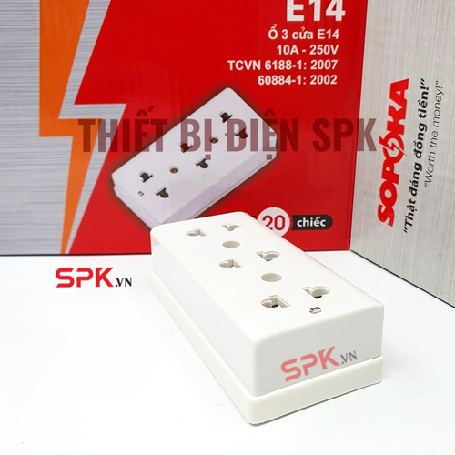 Ổ Cắm Điện 3 Lỗ Gắn Táp Lô E14 SOPOKA Chịu Nhiệt, Tiếp Xúc Chắc