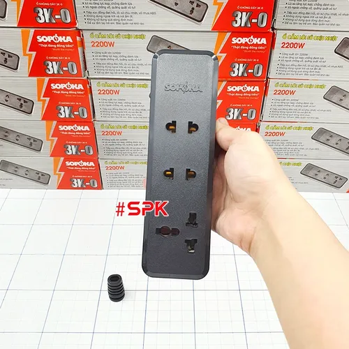 Ổ Cắm Điện 3 Lỗ 2200W Lõi Sứ Chống Cháy Không Dây 3K-0 SOPOKA