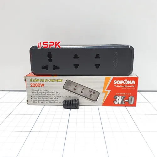 Ổ Cắm Điện 3 Lỗ 2200W Lõi Sứ Chống Cháy Không Dây 3K-0 SOPOKA