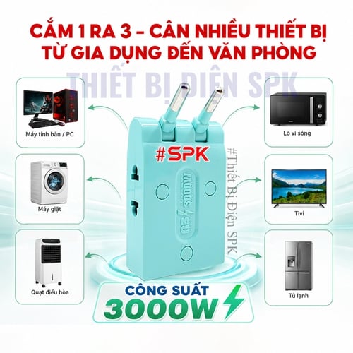 Ổ Chia Điện 3 Ngõ Dẹp Cổ Xoay 3000W 13A-220V R3X-3000W SOPOKA