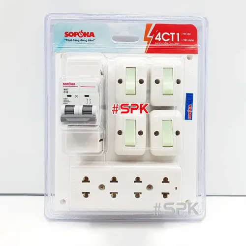 Bảng Điện 4 Công Tắc 4 Lỗ Cắm MCB 32A 4CT1 SOPOKA