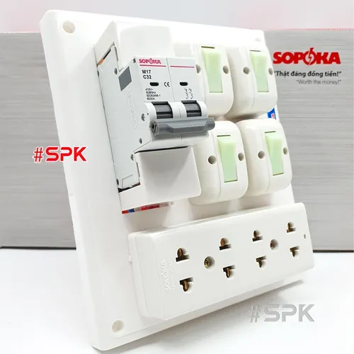 Bảng Điện 4 Công Tắc 4 Lỗ Cắm MCB 32A 4CT1 SOPOKA