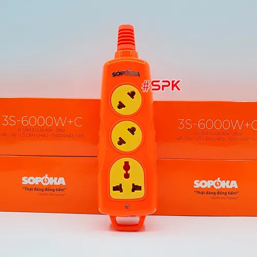 Ổ Cắm Điện 6000W Không Dây 3 Lỗ Chéo Siêu Chịu Tải 30A 3S-6000W+C SOPOKA
