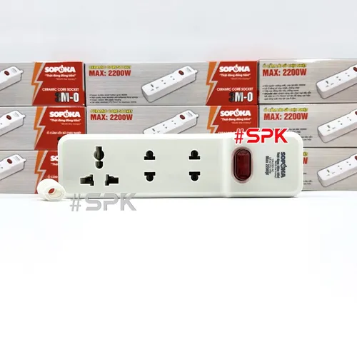 Ổ Cắm Điện 3 Lỗ 2200W Lõi Sứ Không Dây Có Công Tắc 3M-0 SOPOKA
