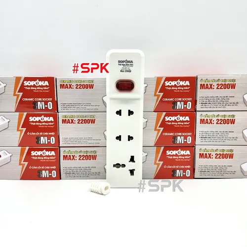 Ổ Cắm Điện 3 Lỗ 2200W Lõi Sứ Không Dây Có Công Tắc 3M-0 SOPOKA