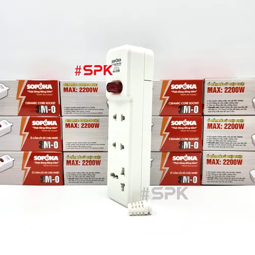 Ổ Cắm Điện 3 Lỗ 2200W Lõi Sứ Không Dây Có Công Tắc 3M-0 SOPOKA