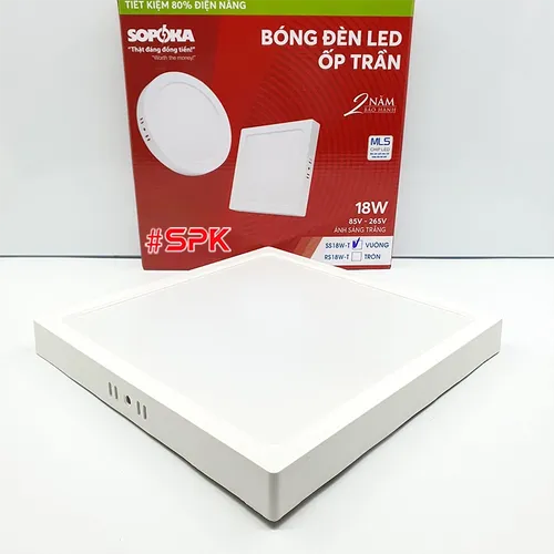 Bóng Đèn LED SS18W Ốp Trần Vuông 18 W Sáng Trắng Vành Nhựa SOPOKA