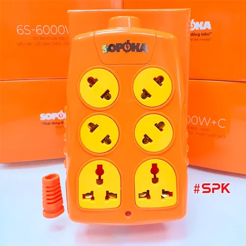 Ổ Cắm Điện 6000W 6 Lỗ Chéo Không Dây Siêu Chịu Tải 30A 6S-6000+C SOPOKA
