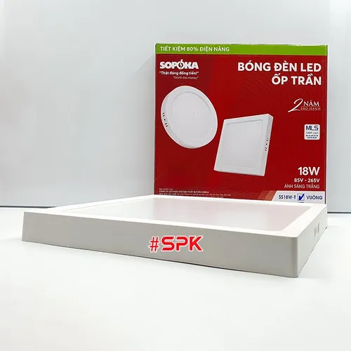 Bóng Đèn LED SS18W Ốp Trần Vuông 18 W Sáng Trắng Vành Nhựa SOPOKA