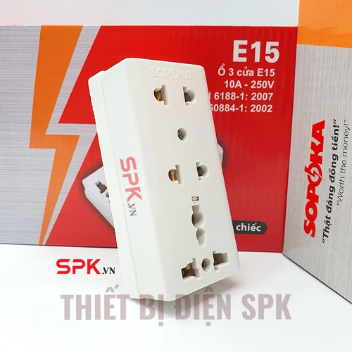 Ổ Cắm Điện 3 Lỗ Gắn Táp Lô E15 SOPOKA Chịu Tải 2200W, Chống Tuột Phích, Lắp Đặt Dễ Dàng
