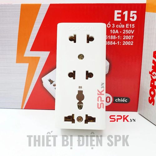 Ổ Cắm Điện 3 Lỗ Gắn Táp Lô E15 SOPOKA Chịu Tải 2200W, Chống Tuột Phích, Lắp Đặt Dễ Dàng