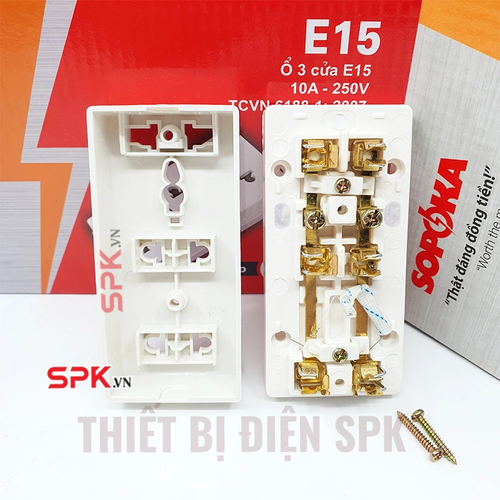 Ổ Cắm Điện 3 Lỗ Gắn Táp Lô E15 SOPOKA Chịu Tải 2200W, Chống Tuột Phích, Lắp Đặt Dễ Dàng