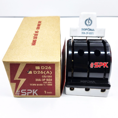 Cầu Dao Đảo Đế Sứ 3 Pha 30A 3P 2N 600V Màu Đen D26(A) SOPOKA