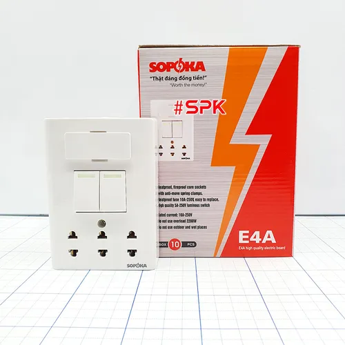 Bảng Điện Lắp Nổi Cao Cấp Dòng E 2 Công Tắc 3 Ổ Cắm E4A SOPOKA