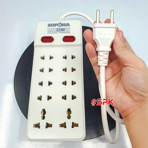 Ổ Cắm Điện 10 Lỗ Có Dây 2200W Lõi Sứ Chịu Nhiệt 10Y SOPOKA