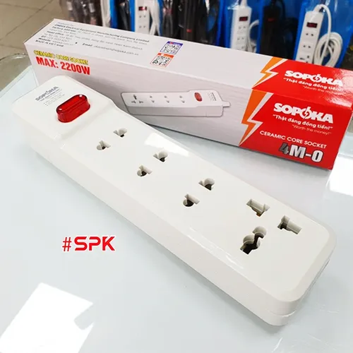 Ổ Cắm Điện 4 Lỗ 2200W Lõi Sứ Không Dây Có Công Tắc 4M-0 SOPOKA